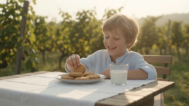 Fotogramma dello spot Antica Forneria: il protagonista bambino in campagna